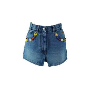 MSGM Embellished Denim Washed Shorts